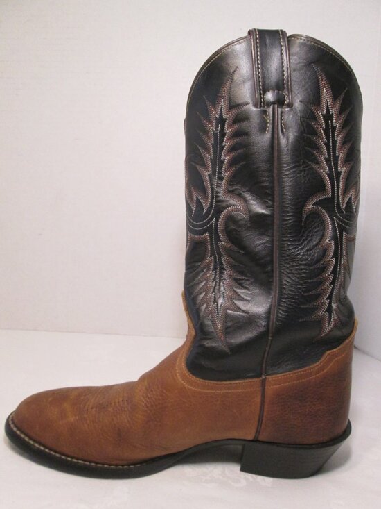 Vtg Tony Lama Cowboy Boots Mens 10 D Style 2005 Two Tone Black & Brown Leather main image 14